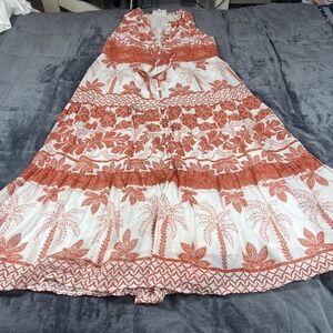 Johnny Was Jade Aster Linen Floral and Lace Sleeveless Tiered Midi Dress Size XS